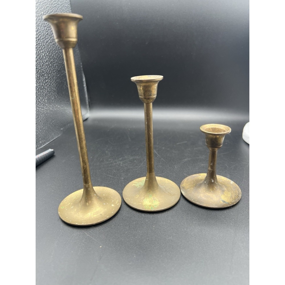 Set 3 Vintage Taiwan Interpur Brass Candlestick Candelabra Candle Holders